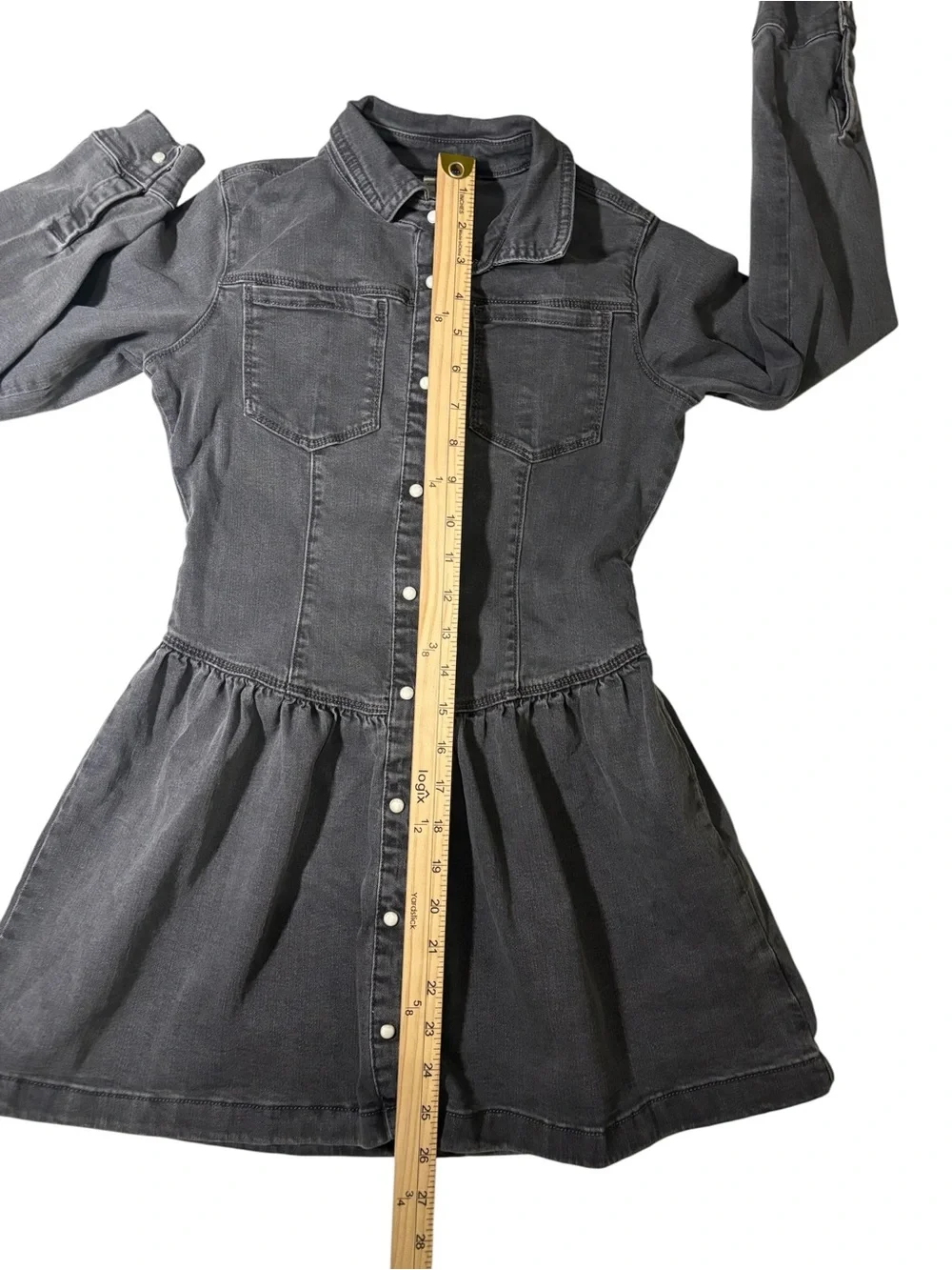 OshKosh B’gosh Girls Black Denim Shirt Dress Size 8/8A Snap Front Long Sleeve